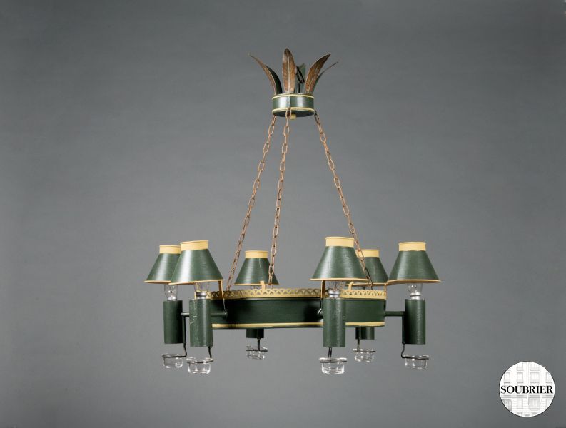 green sheet of metal chandelier