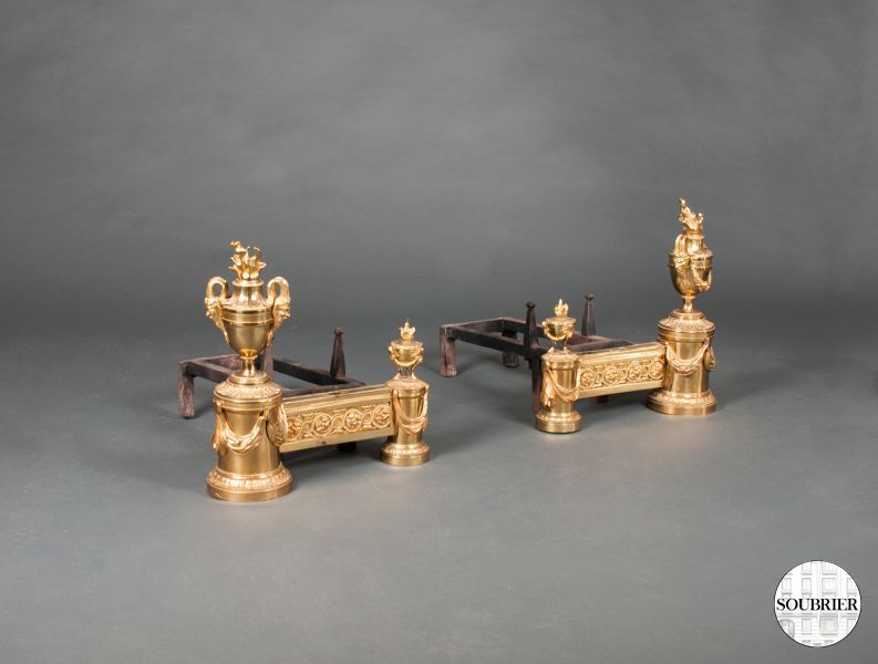 Two gilt bronze andirons