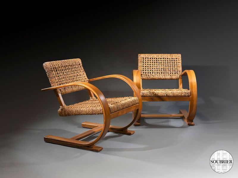 2 fauteuil bois courbé assises et dossier en corde