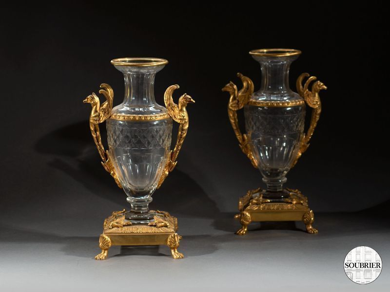 2 vases cristal et bronze dorés