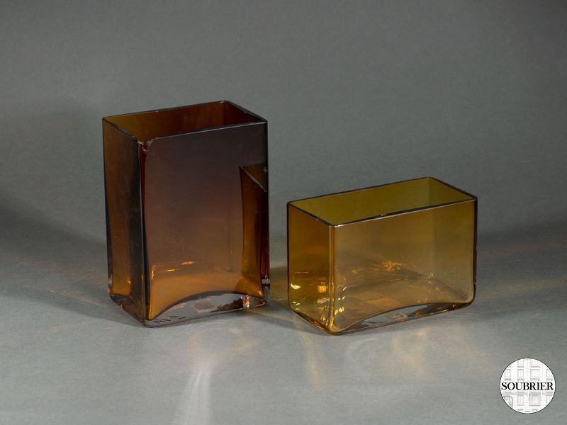 2 vases verre fumé h