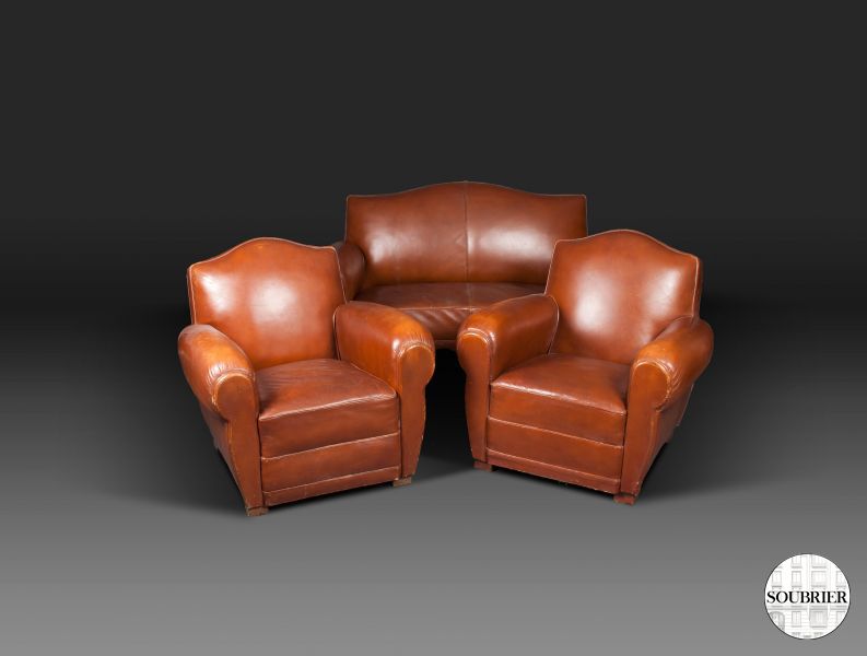 Fawn leather club living room suite