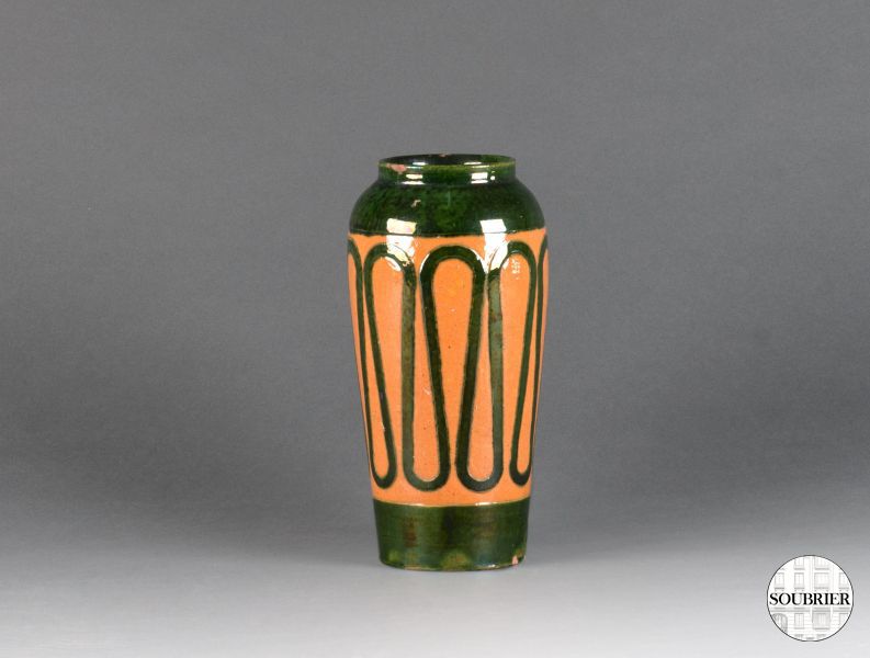 Vase en faïence jaune et vert