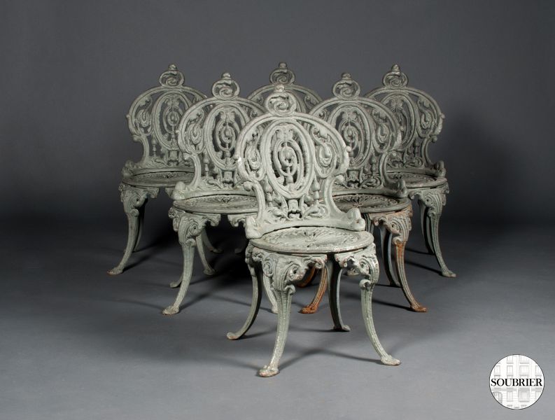 Six Napoleon III garden chairs
