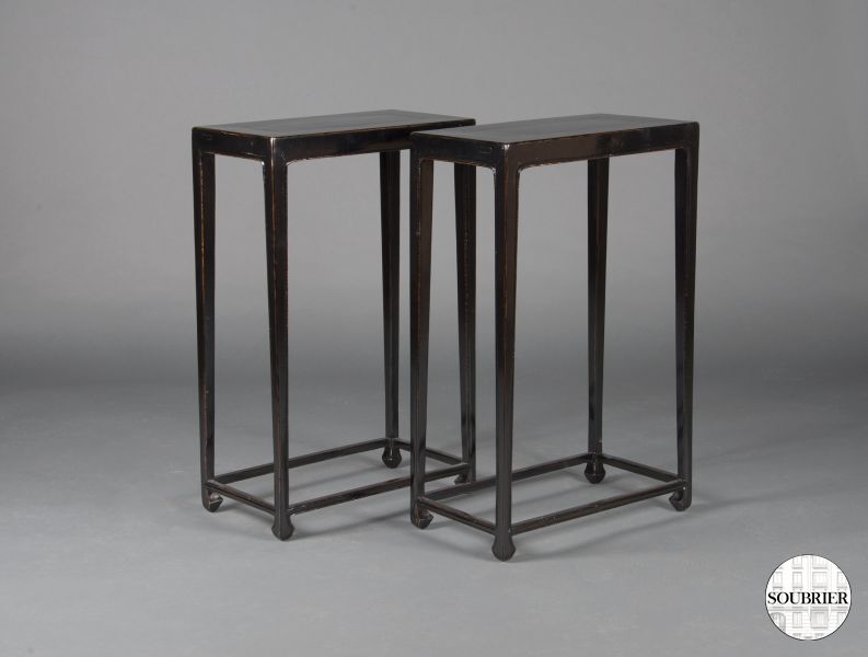 Pair of black lacquer console tables