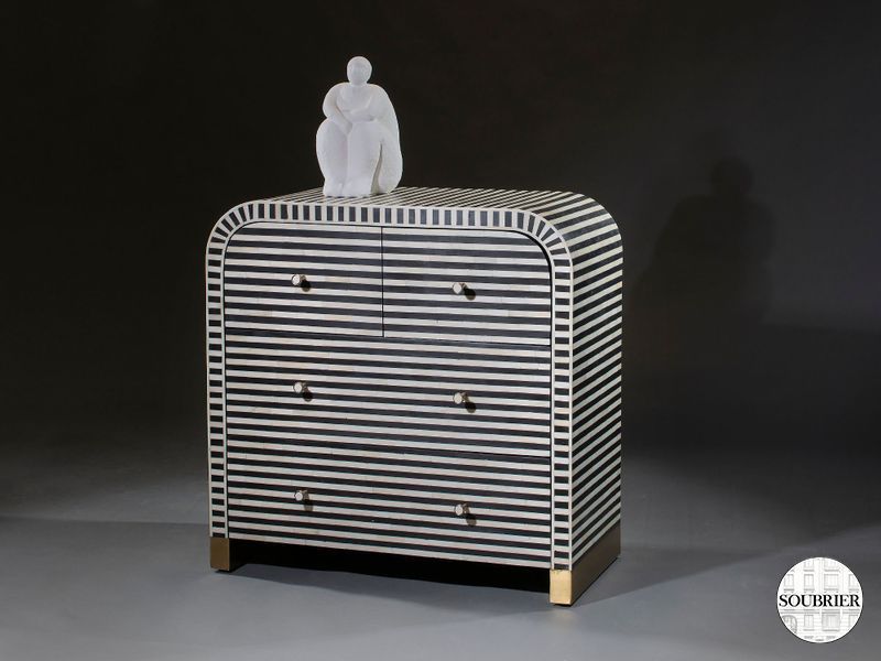 commode 4 tiroirs rayures noir et blanche