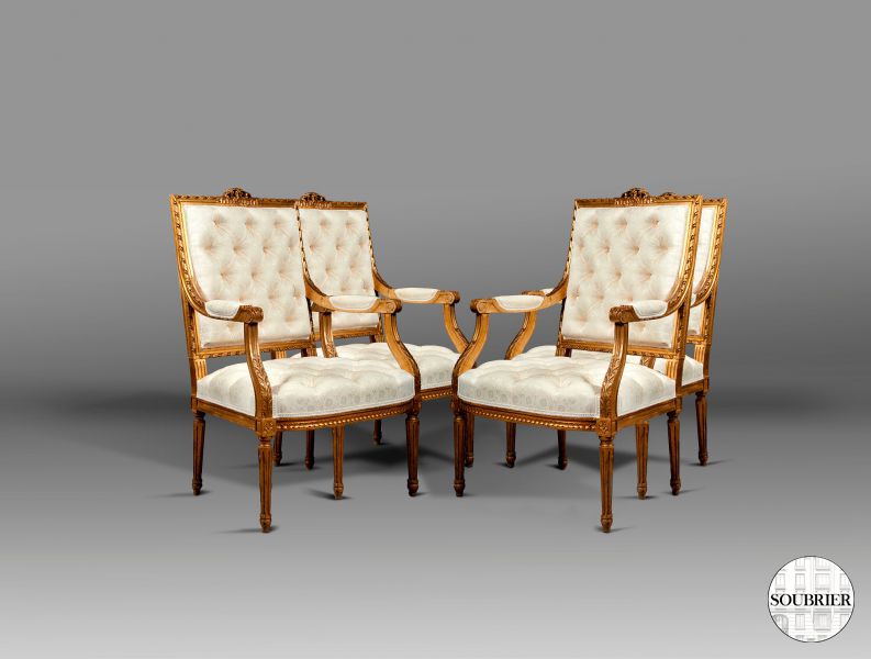 4 Louis XVI giltwood armchairs