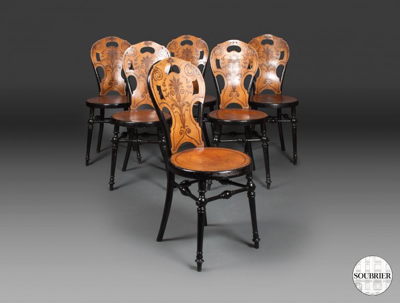 6 Chaises Thonet pyrogravées