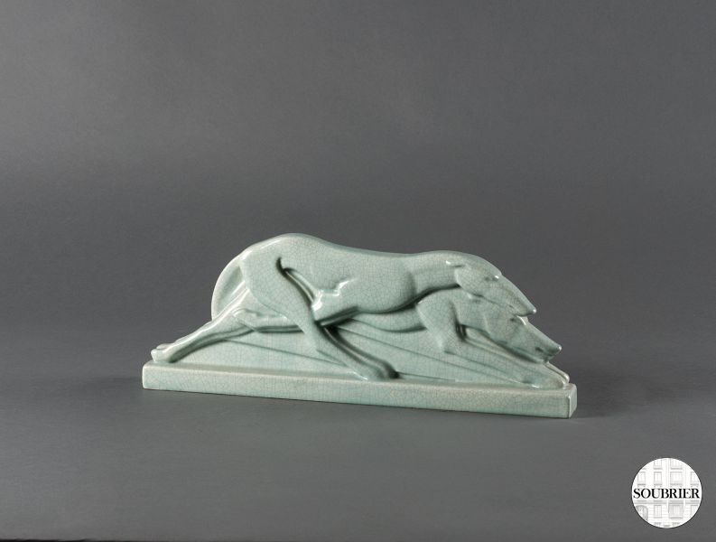 Greyhounds in green porcelain