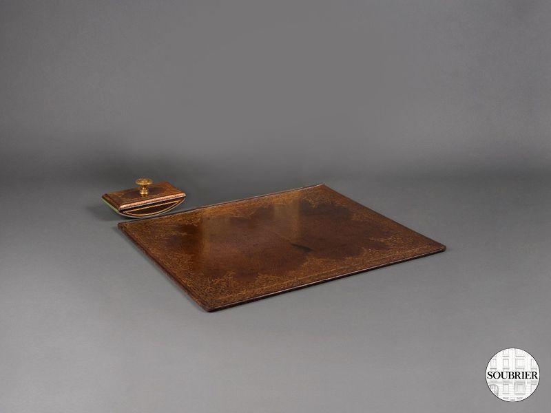 Green olive leather desk blotter