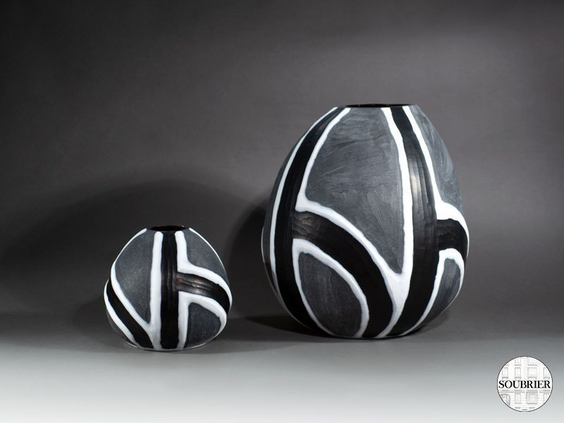 Vase en verre gris et bleu