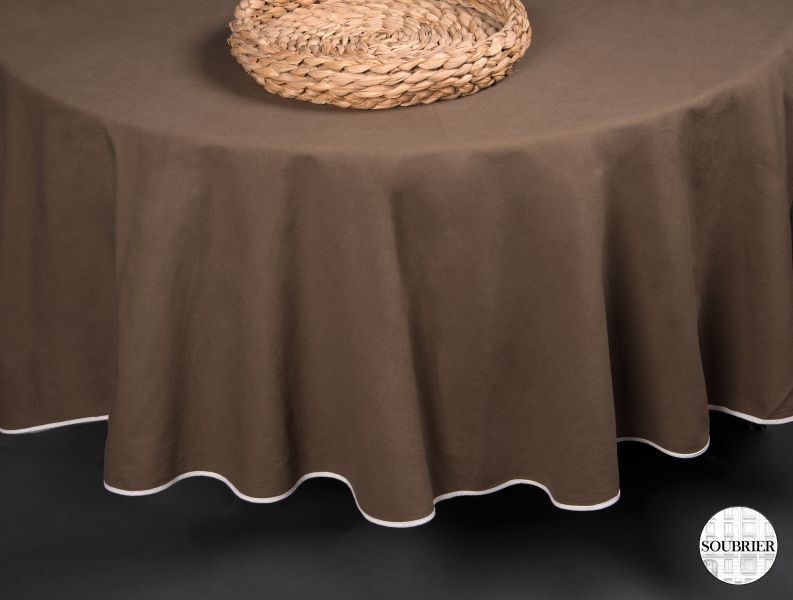 Brown round cotton tablecloth
