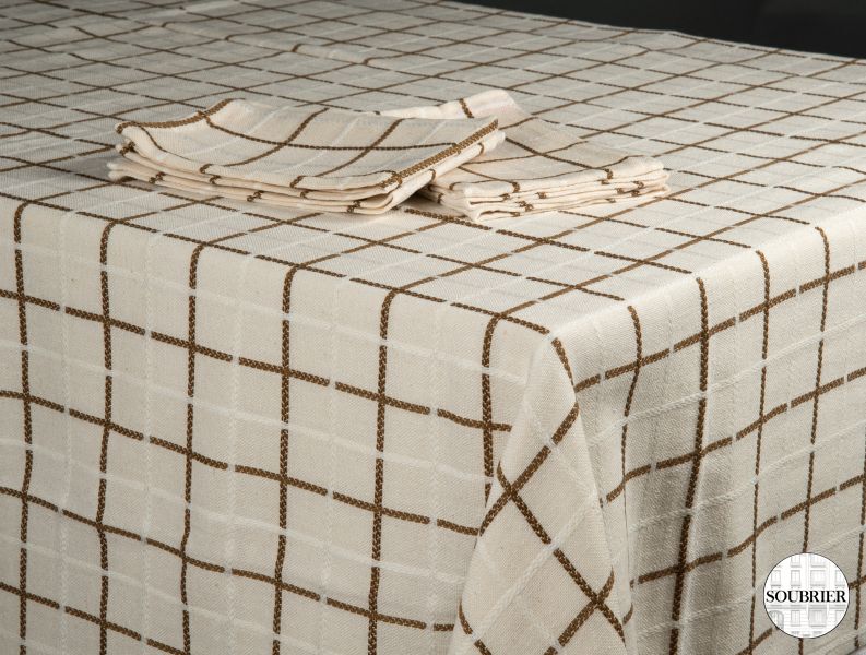 beige checked tablecloth
