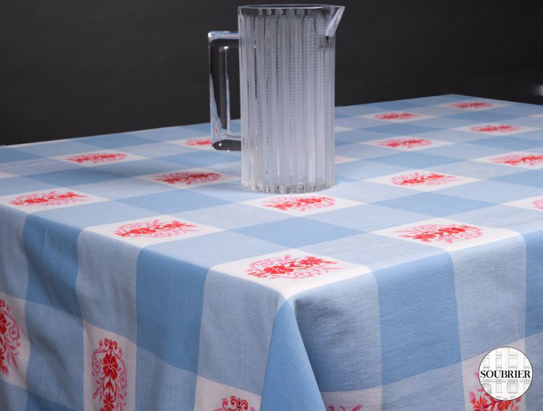 White and blue squares tablecloth