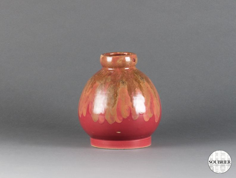 Pink & brown earthenware ball vase