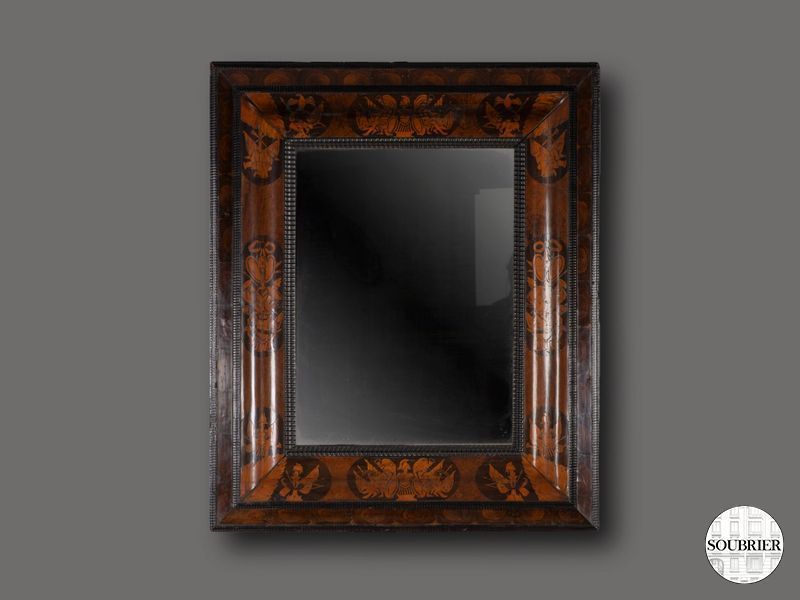 Miroir 17èm en bois clair et gravures