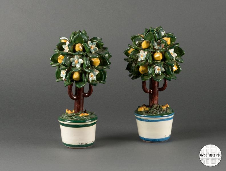 Pair of faience orange trees