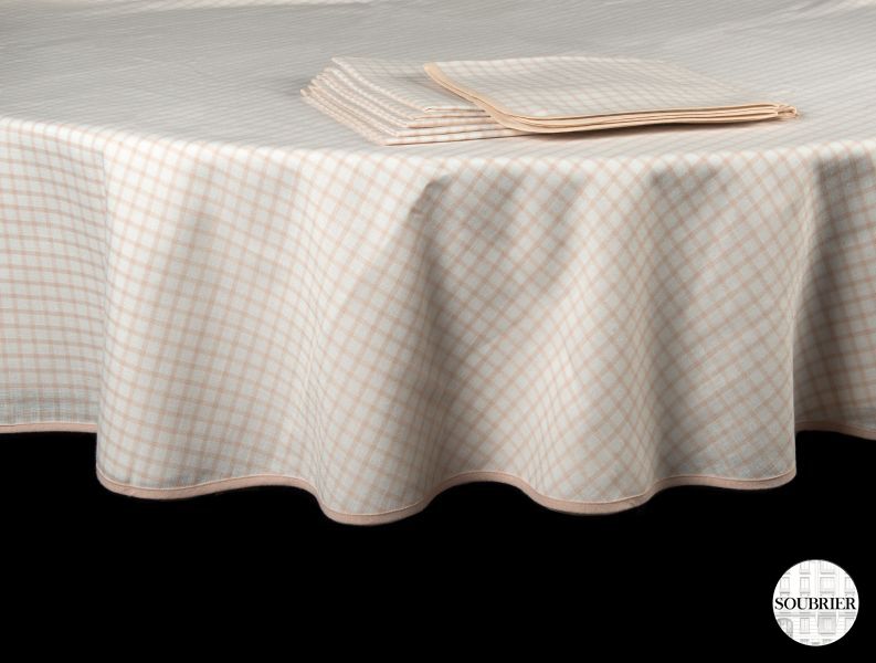 beige checked round tablecloth