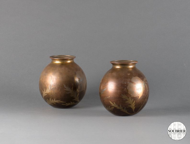 Pair of copper ball vases