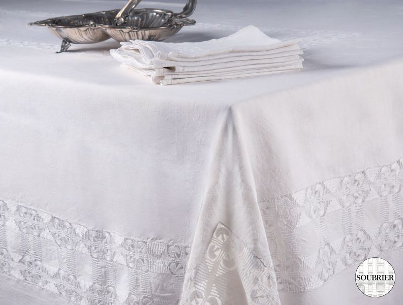 Beige linen and lace tablecloth