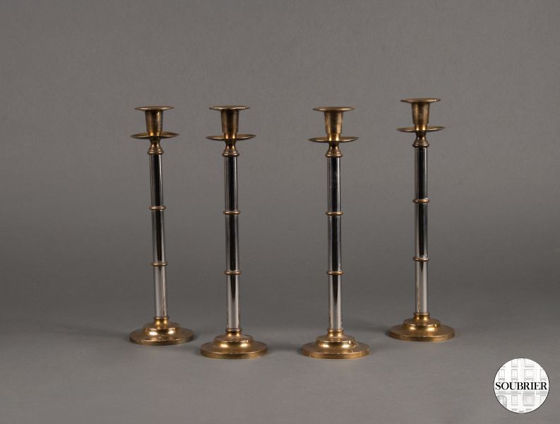 Brass and steel candlesticks