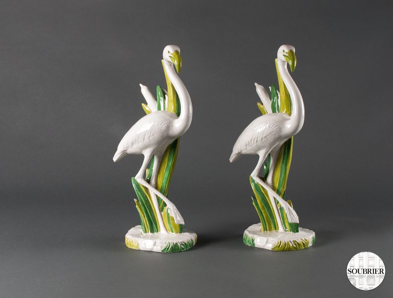 Deux flamants roses en faïence