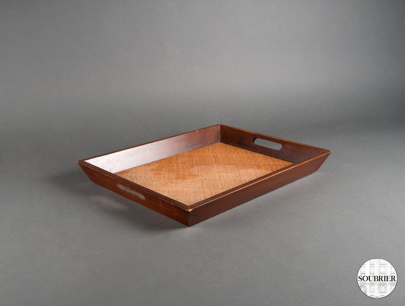 Wood and wicker woven tray