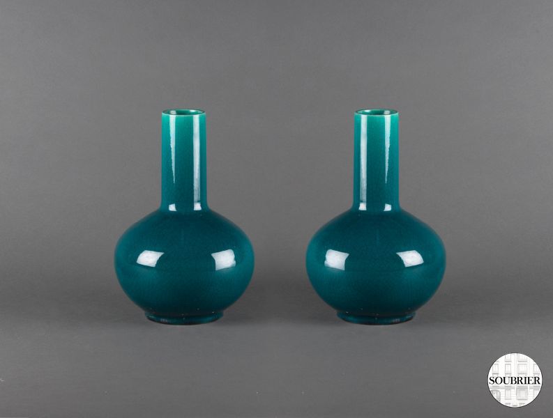 Pair of emerald glass vases