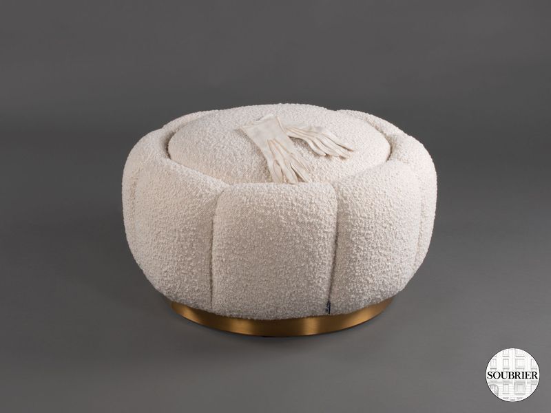 Pouf moderne en tissu blanc bouclé