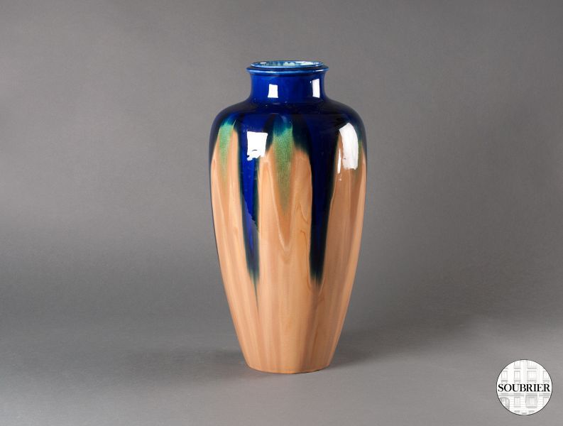 Vase beige et bleu