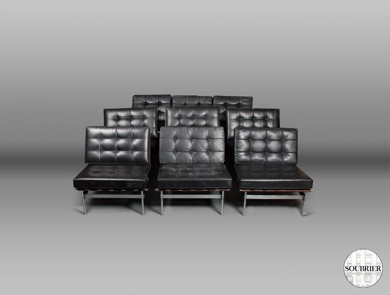 Black leather living room suite