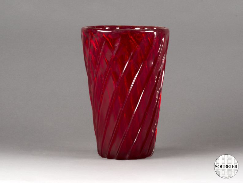 Twisted red Murano vase