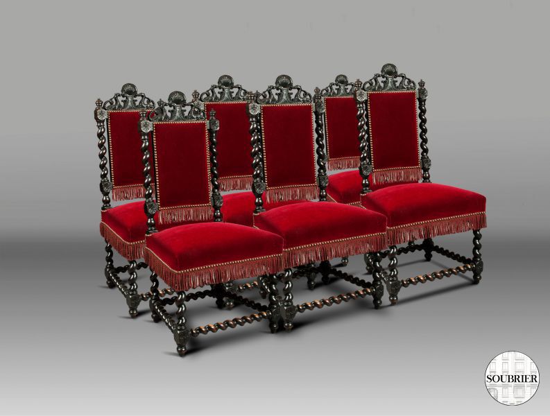 6 Red Napoleon III chairs