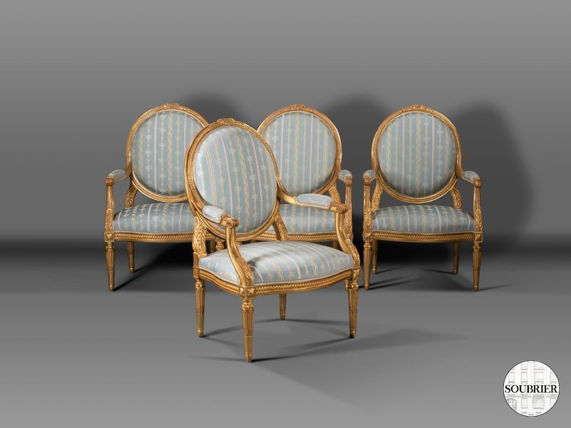 Four gilt wood medallion armchairs
