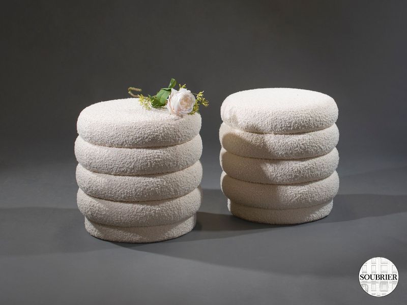 2 tabouret rond tissu beige