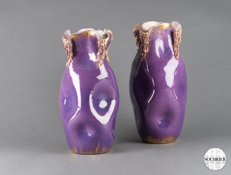 Art Nouveau mauve earthenware vases