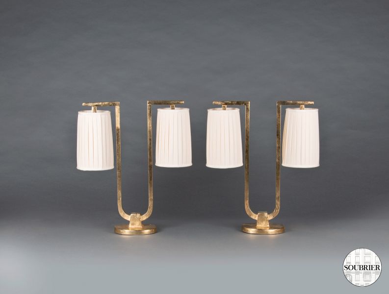 Pair of golden wrought iron lamps