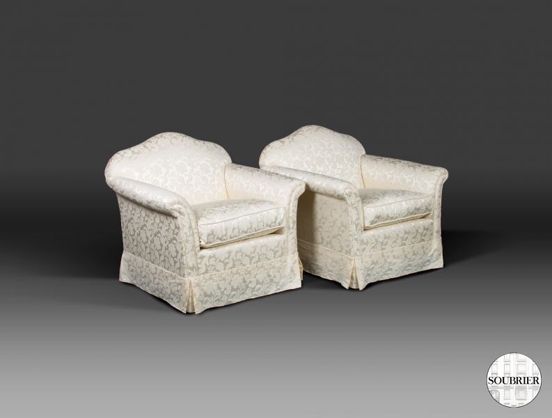 Pair of cream satin armchairs