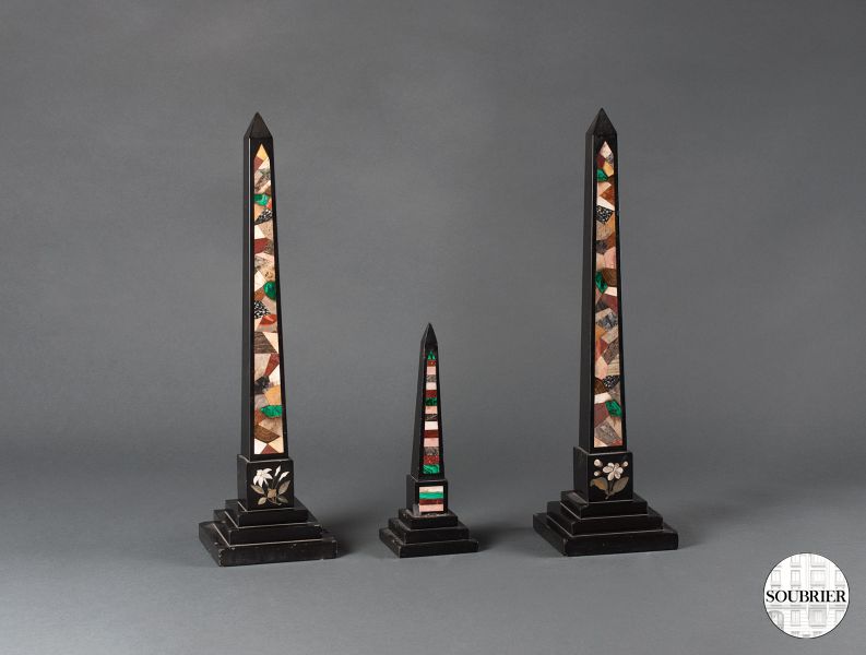 Three polychrome marble obelisks