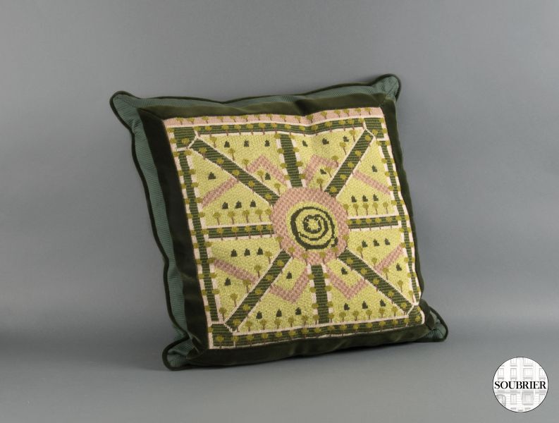 Tapestry and velvet cushion