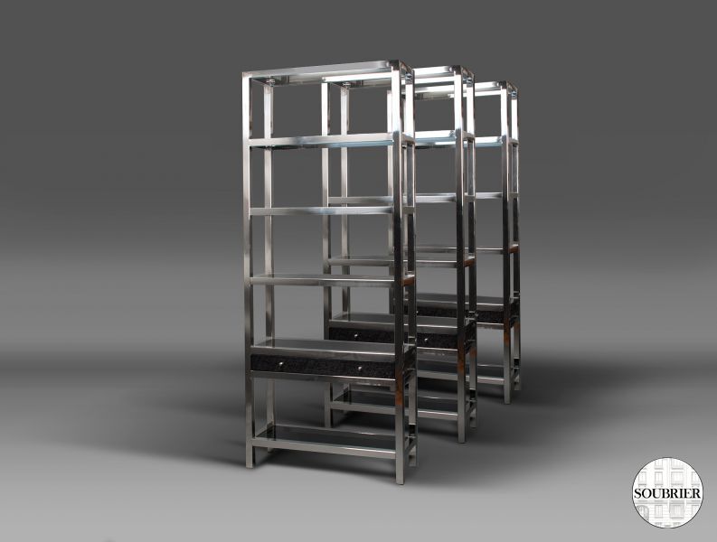 3 modern chrome-plated bookcases