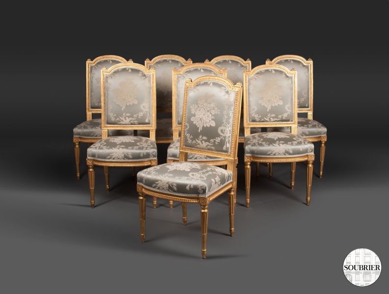 8 Chaises bleu Louis XVI