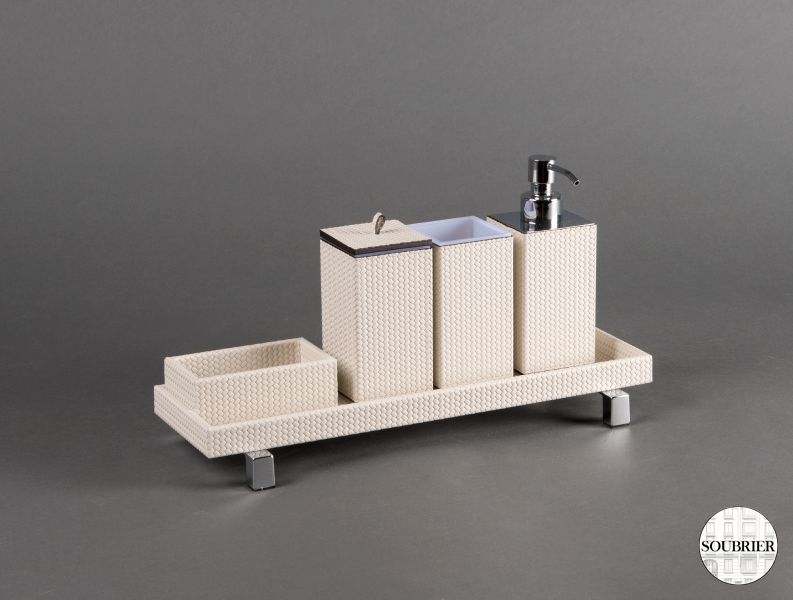 Cream leather toilet set