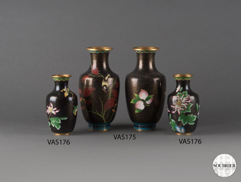 Black Chinese cloisonné vases