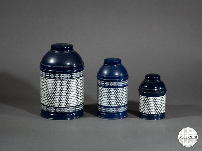 3 Boites à épices métal laquée bleue