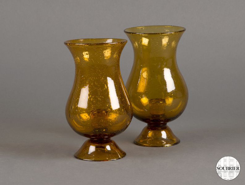 Orange mouth blown candle holders