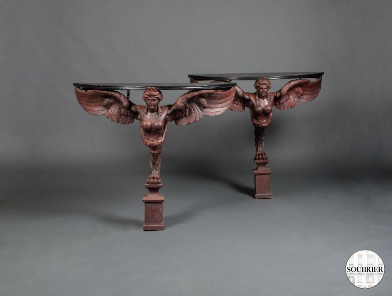 Sphinx demi-lune console tables