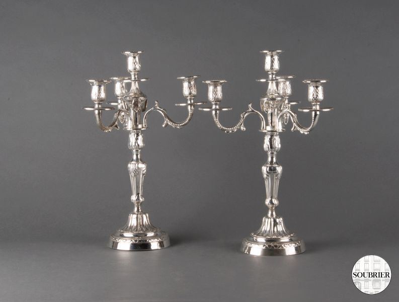 Pair of silvered bronze candelabras
