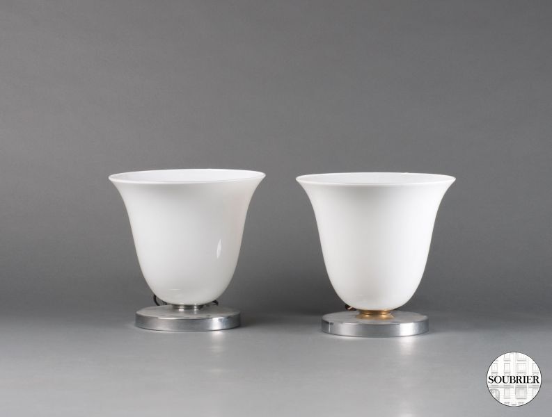 Pair of white bowl lamps