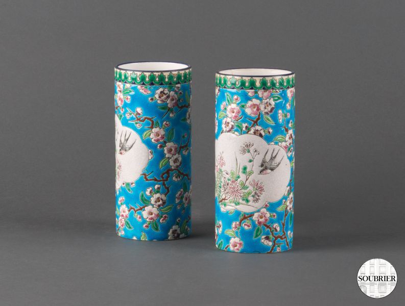 Vases chinois en faïence bleu